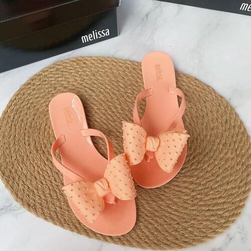Melissa Bow Women Jelly Shoes Adult Flat Slippers Sandal 2021 Women Melissa Female Shoes Jelly Flip Flops Beach Slippers SM069
