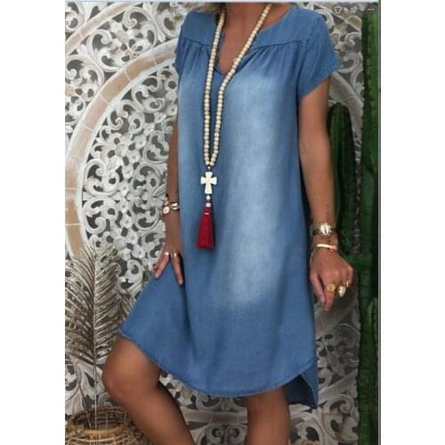 2020 Summer Denim Dress Women Limitation Cowboy V-Neck Short Sleeve Dress Fashion Women Loose Denim Dress Dropshipping