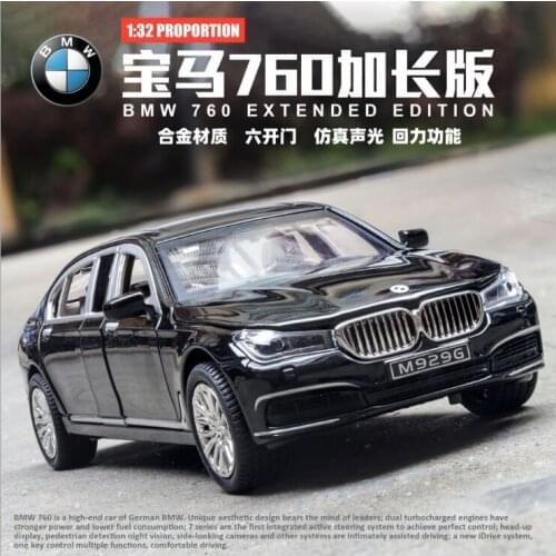 1: 24 Simulation 760li Alloy Toy Car Model With Sound And Light Door Opening Ornaments Souvenir For Children And Boys Black