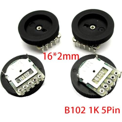 10pcs Double Gear tuning potentiometer B102 1K 5Pin 16*2mm Dial Potentiometer