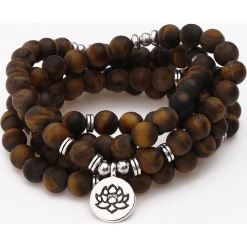 108 beads 8mm elastic adjustable Lotus life tree Buddha OM eye Chakra Reiki agate Onyx Yoga Bracelet necklace fh53d