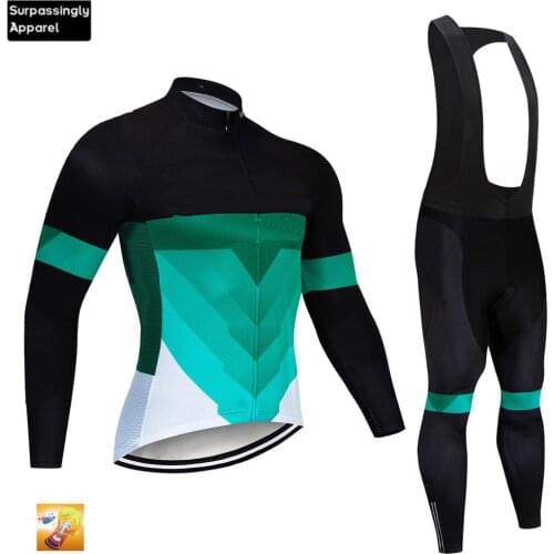 2019 Pro Green Custom Team Cycling Jersey Long Set MTB Bike Clothing Bicycle Wear Maillot Ropa Ciclismo Men Cycling Set 16D