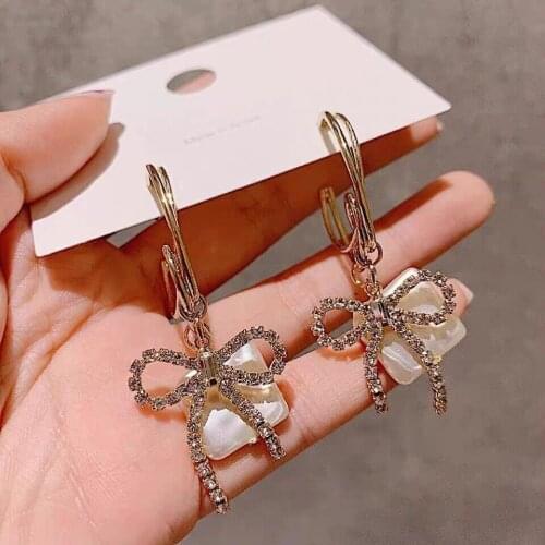 2020 New Arrival Trendy shiny Crystal Bowknot Women Drop Earrings elegant sweet Long tassels Korean Earrings Jewelry