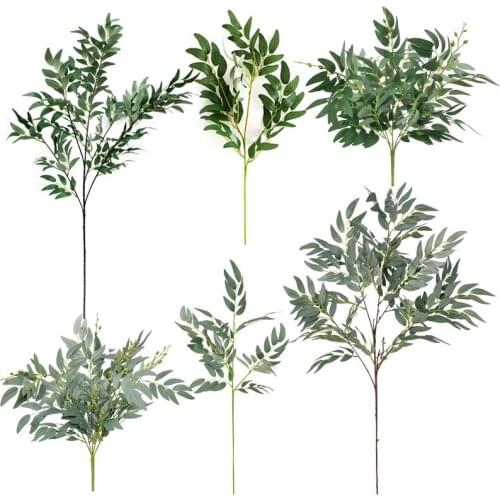 5 Branches Artificial Willow Bouquet Silk Fake Leaves Colors Green Faux Foliage Wedding Decoration Plant Jungle Party Home Decor