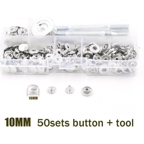 50 sets 10mm Snap Buttons+Manually install Tools Boxed accessories Metal buttons Jeans Decorative Snaps Rvets