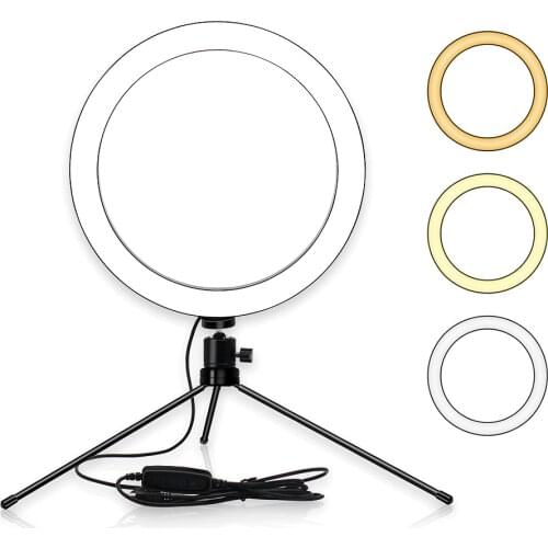 8inch Table LED Ring Light for Live Stream Makeup Portrait YouTube 3200-5600K 3 Colors 10 Levels lamp with Tripod Stand