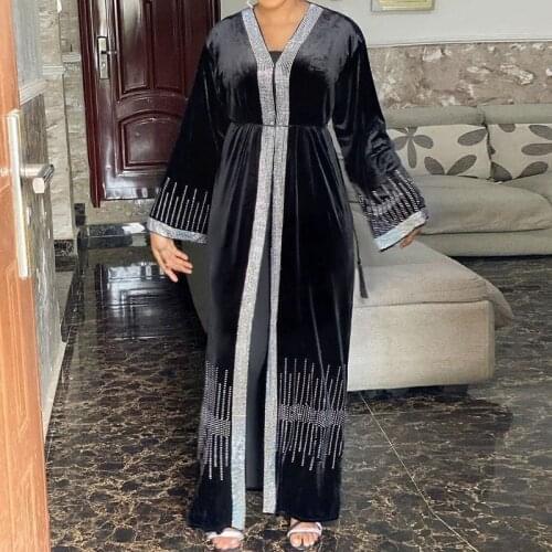 Velvet Elegant Muslim Dress Women Long Dresses Luxury Dubai Abaya 2021 High Quality Robe Hijab Vestido Cardigan Fall Winter New
