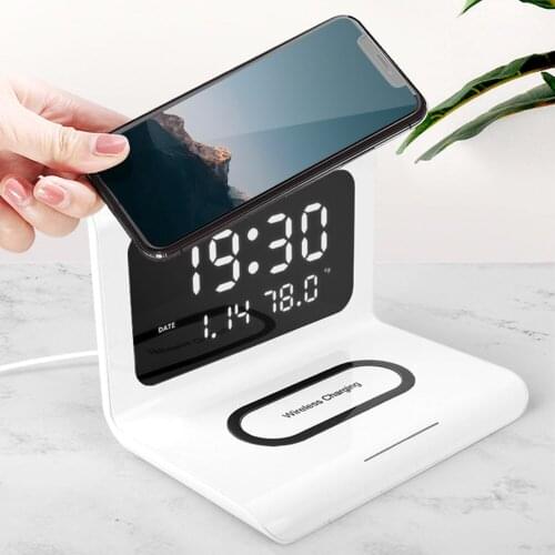 10W Qi Wireless Charger LED Electric Alarm Clock Digital Thermometer Clock with Phone Wireless Charger &Date For iphone Samsung