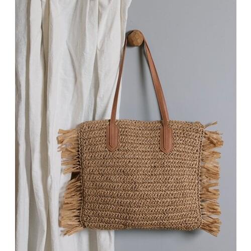 Bohemian Tassel Straw Women Shoulder Bags Casual Wicker Woven Handbags Summer Beach Rattan Bags Lady Large Capacity Tote Purses
