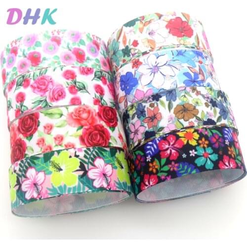 DHK 50yards Flower Printed Grosgrain Ribbon Accessory Hairbow Headwear Decoration DIY OEM Wholesale S1532