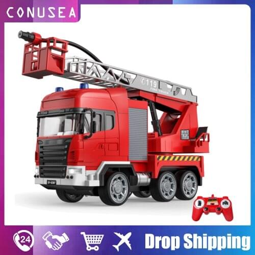 E597 1/20 Rc Car Fire Truck Model Water Spray Shoots Squirts Water Music Light Toy Car Fires Engines Educational Toy for Boy Kid
