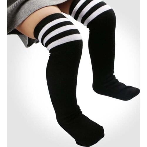 Cotton School White Long Sock for Kids Girls Baby Boy Children 2-8Y Child Boy Football Socks Striped Colored Rainbow Knee Socks