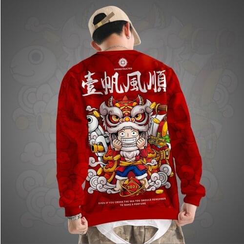 Hoodie Red Print Cardigan Men Pullover Sweatshirts Casual Chinese Style Sportwear Oversize 6XL