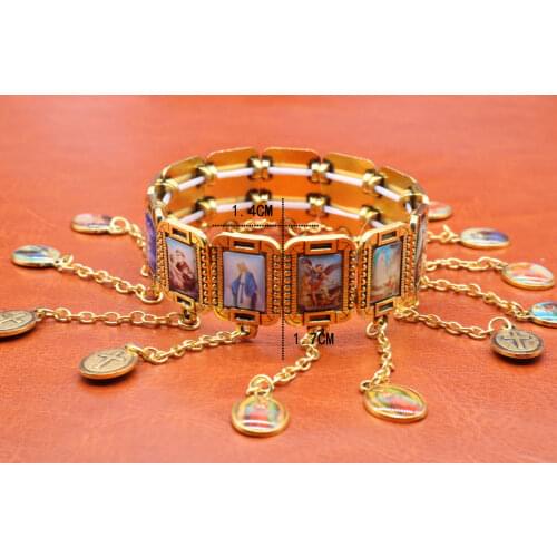 Exquisite metal stretch multi-drop rosary bracelet, Catholic Saints bracelet, holy god religious mercy icon bracelet