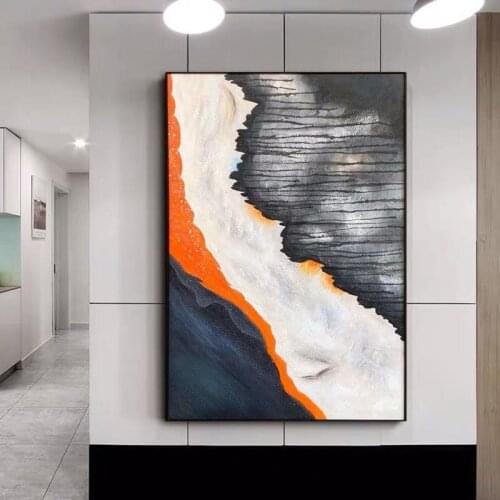 100% Hand Painted Abstract Style River Trace Wall Pictures for Living Room Bedroom Aisle White Grey Blue Colors Canvas Painting