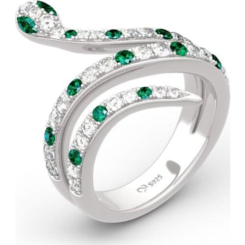 1Pcs hot New Fashion fill in White green water drill Cute Snake zinc alloy Silver Plated Cool Rings For Women Animal Jewelry