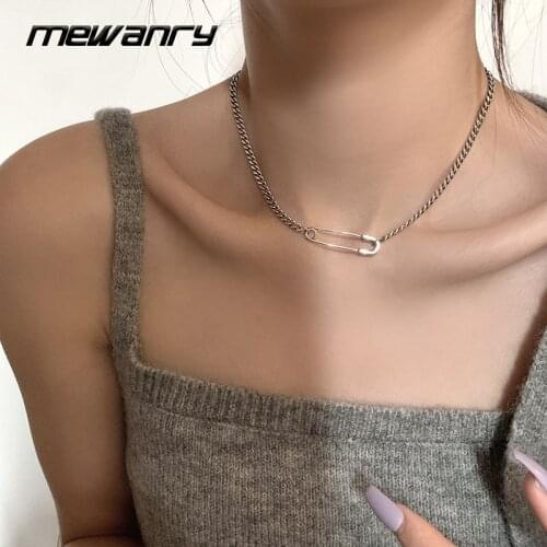 Mewanry Minimalist 925 Sterling Silver Necklace for Women Girl Elegant Creative Pin Design Party Jewelry Birthday Gift Wholesale