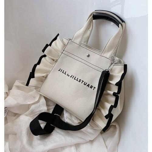 Korean Fashion Canvas Ladies Handbags Large-capacity Ruffle Design Womens Shoulder Messenger Bag Leisure Travel Bag