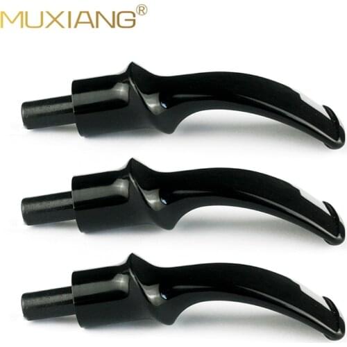 MUXIANG 3pcs Tobacco Pipe Fittings Black Acrylic Bent Saddle Mouthpiece Stem 3mm Metal Filter Smoking Pipe Mouthpieces be0061*3