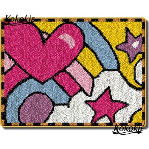 Heart star latch hook kits rug printed canvas knooppakket tapijten accessories carpet embroidery foamy floralkussen knooppakket