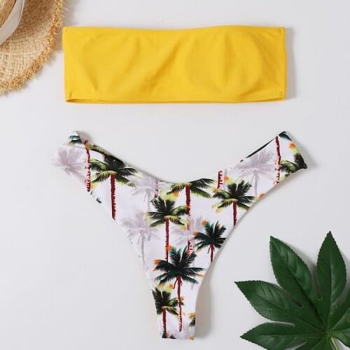 2021 New Swimsuits Beach Bikini Low Waist Bathing Suit Women Two Pieces Bikinis Push Up Padded Bandeau Print Off Shoulder