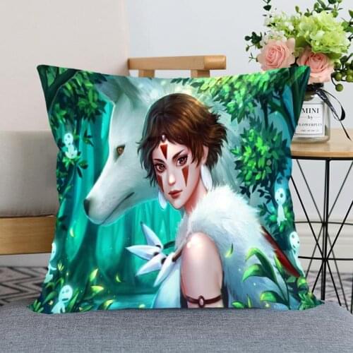 New Arrival Princess Mononoke Pillowcase Wedding Decorative Pillow Cover Custom Printed Soft Satin Fabric Pillow Cases Not Fade