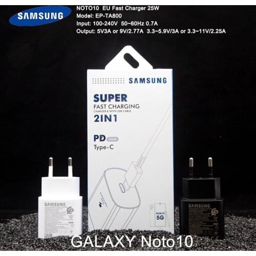 Original Samsung note10 Super fast charger EU 25W quick charge USB adapter 3A Type c to cable Type c for a50 a51 s10 plus note10