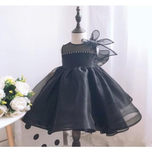 Baby Girl Baptism Dress Black Tulle 1st Year Birthday Party Wedding Gown Baby Infant Christening Princess Holy Communion Clothes