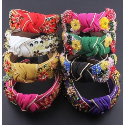 New bohemian style crystal inlaid rhinestone metal flower geometric cross headband leisure travel party personality headband 803