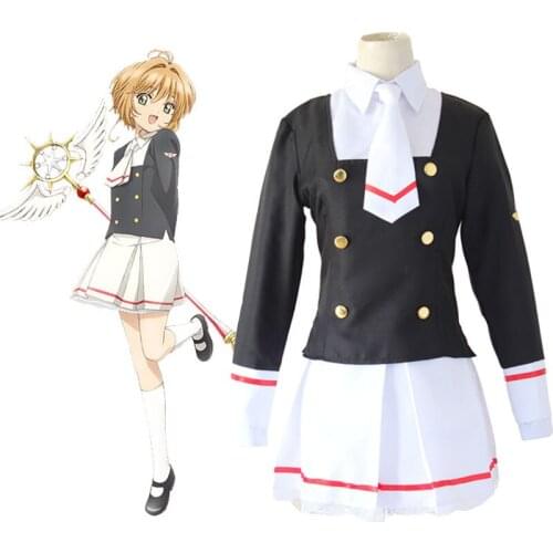 Cardcaptor Sakura Clear Card Cosplay Costume Sakura Kinomoto Shaoran Li Tomoyo School Uniform Sailor Suit (Shirt+Coat+Skirt+Tie)