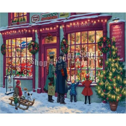Christmas gift DIY canvas full drill 5D diamond painting cross stitch kit Christmas Toy Shop rhinestone Mosaic embroidery