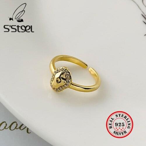 SSTEEL Zircon Rings For Women 925 Sterling Silver Geometric Trendy Gold Ring Resizable Anillos Mujer Bijoux Femme Jewellery