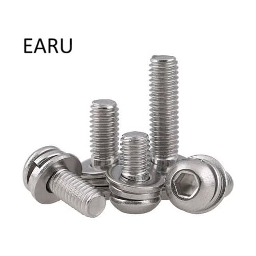 304 Stainless Steel IS07380 Standard Round Pan Head Inner Hexagon Hex Scoket Head Combination Screw Bolt M6*10/12/20/25/30mm