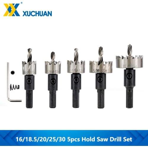 Hole Saw Drill Set High Speed Steel Opener Hole 5pc Carbide Tip 16/18.5/20/25/30 For Wood/Metal Tools Woodworking Hole Saw Set