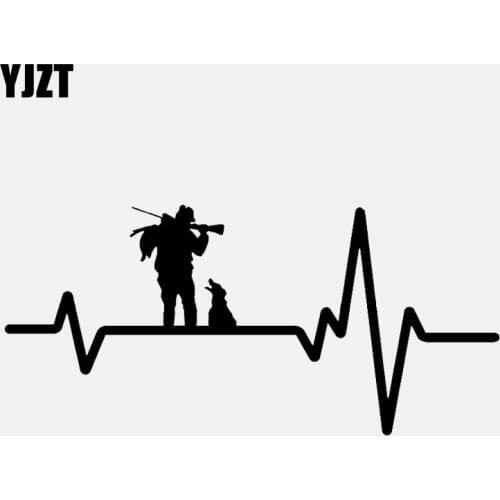 YJZT 16.7CM*7.8CM HUNTER Rifle Gun Carry Duck Dog Heartbeat Vinyl Black/Silver Car Sticker C22-1256