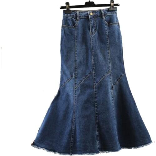 Jeans Skirt Women Denim Plus Size Mermaid Skirt 2021 Summer Autumn High Waist Bodycon Long Saia Jeans Feminina