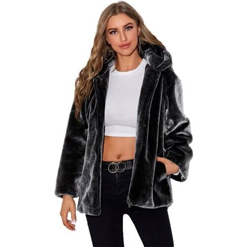 Winter Thick Warm Ladies Faux Fur Coat Hooded Black Soft Comfortable Advanced Fake Fur Women Long Sleeve Elegant Luxury Overcoat
