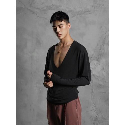 ZYMdancestyle Easy Look Deep V Shirt #19601 long sleeves latin dance T-shirt Mens dance wear different colors ZYM for Men