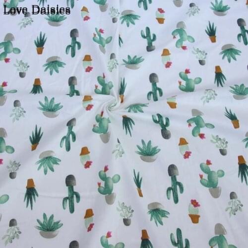 100% cotton twill cloth GREEN cartoon cactus check fabric for DIY cribs sheet bedding dresscushion patchwork handwork decoration
