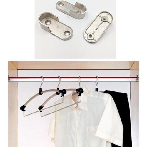 2Pcs Zinc Alloy Clothes Hanging Rod Holder Fitting Flange Closet Hang Support Tube Bracket Furniture Hardware Accessories Tool