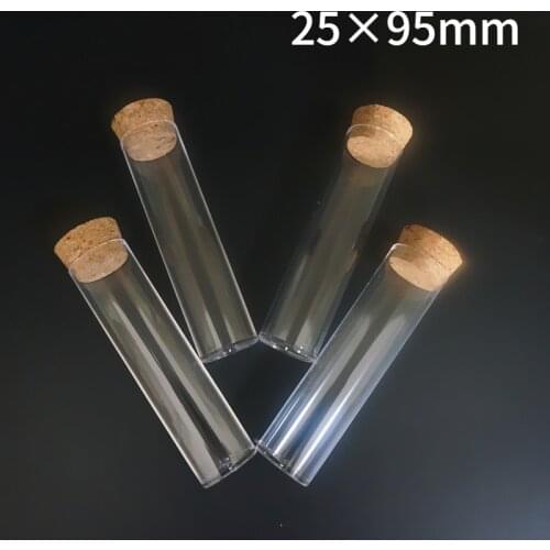 20pcs/30pcs/50pcs/100pcs 25x95mm Flat bottom Clear Plastic Test Tube With Cork Test-tube Tea Packing Tube