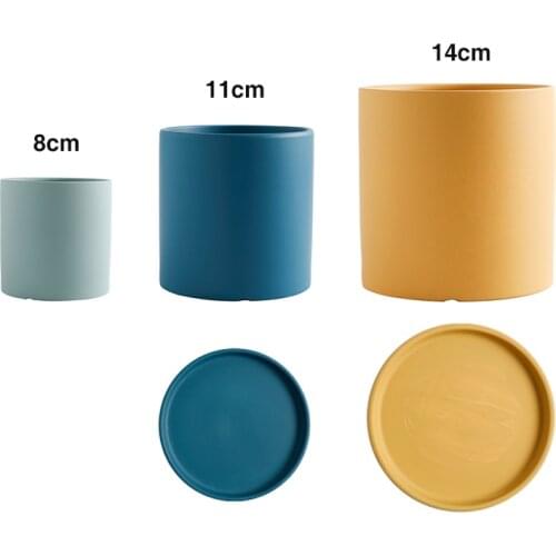 3Pcs/Set Nordic Style Flower Pot With Tray Colorful Ceramic Flowerpot Succulent Planter Green Plants Cactus Garden Decoration