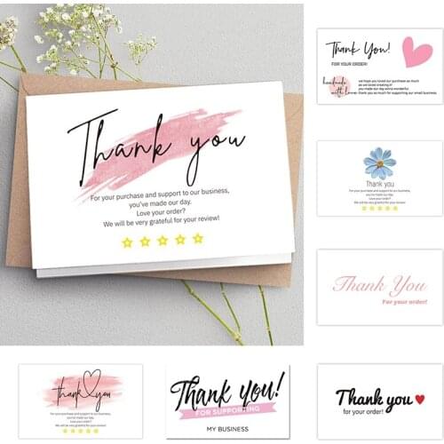 30PCS Pink Thank You for Supporting My Small Business Gift Note Cards Five Star Positive Review Card Writeable White Paper