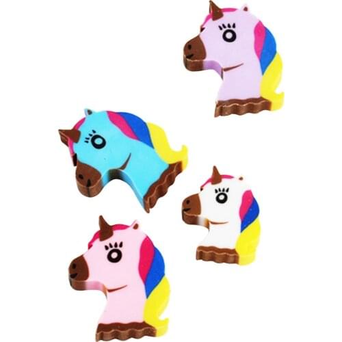 4 pcs/pack Cartoon Unicorn Eraser Rubber Eraser Primary Student Prizes Promotional Gift Stationery