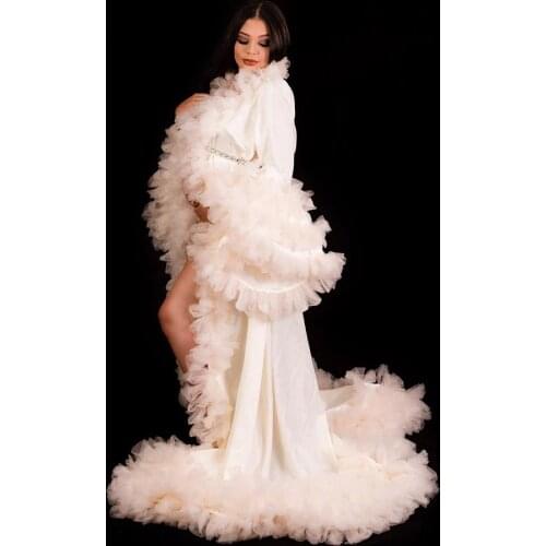 Satin Long Sleeves Tulle Floral Autumn Maternity Dress Party Dress Pregnant Gown for Maternity Fotografia Prop Baby Shower Dress