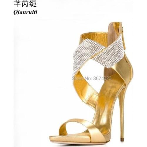 Qianruiti Bling Sandals Summer Celebrity Style Gladiator Platform High Heels Open Toe Stilettos Dress Sandals Gold Black White