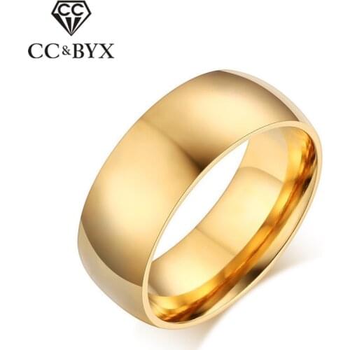 CC Bijouterie Stainless Steel Classic Men Ring 8mm Gold-Color Simple Ring Bridegroom Wedding Party Charm Jewelry Accessory CC926
