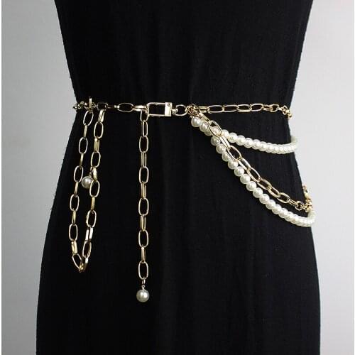 Waist chain combination jewelry mens and womens pearls multi-layer metal chain versatile thin waist chain decoration chain acc