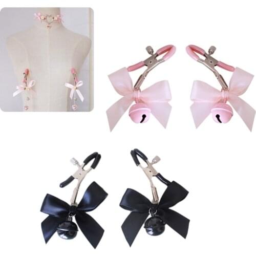 Black Pink Woman Sexy Bow Nipple Clamp Bowknot Breast Clips Small Bell Adult Fetish Flirting Teasing Sex Toys Exotic Accessorie