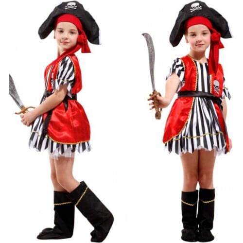 New year halloween costume for kids pirate captain jack sparrow costume girls hat child pirates of the caribbean cosplay dress
